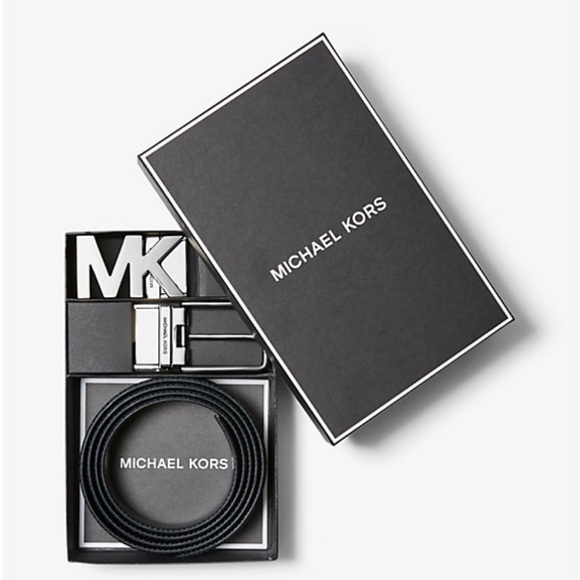 Michael Kors Men's 4 In 1 MK Logo Leather Belt Box Set Small ADMRL/PLBLUE - Picture 5 of 5